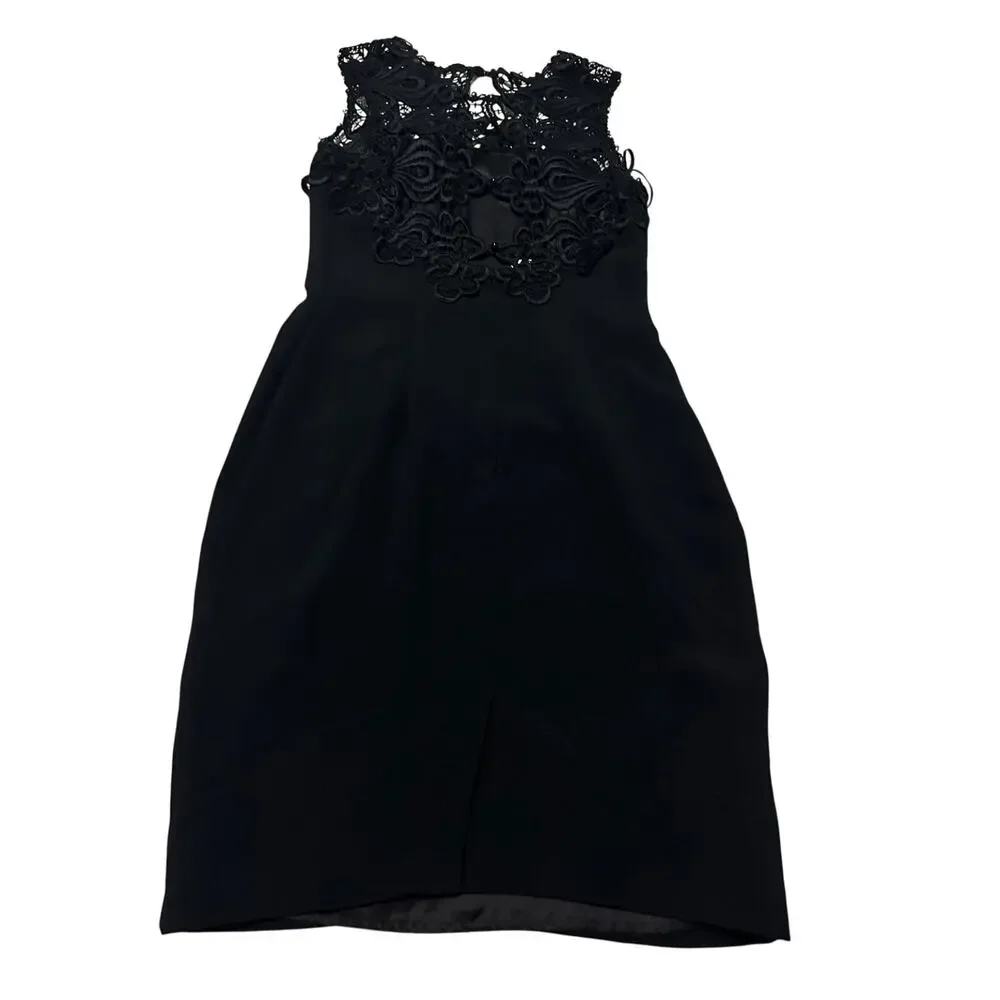 VTG Jessica McClintock Black Lace Sheath Midi Dress Goth Coquette Embroider Sz 8